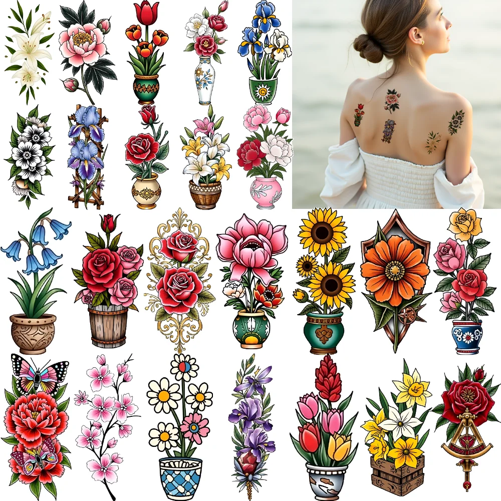 

28 шт., временные татуировки, водонепроницаемые, долговечные наклейки на тело, подсолнухи, лилии, ромашки для взрослых, женщин, грудь