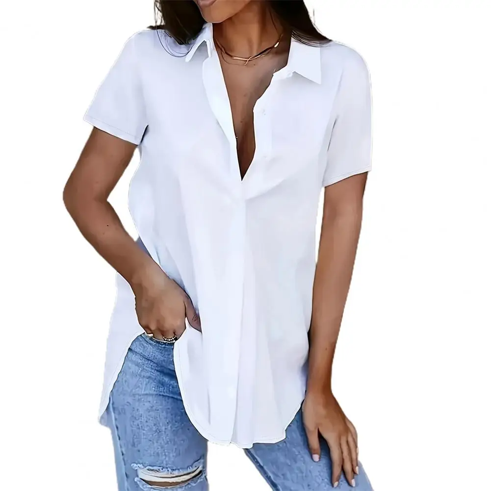 

Women Loose Fit Shirt Women Shirt Tops Stylish Women's V-neck Office Shirt Loose Fit Short Sleeve Pullover Tops Solid for Summer