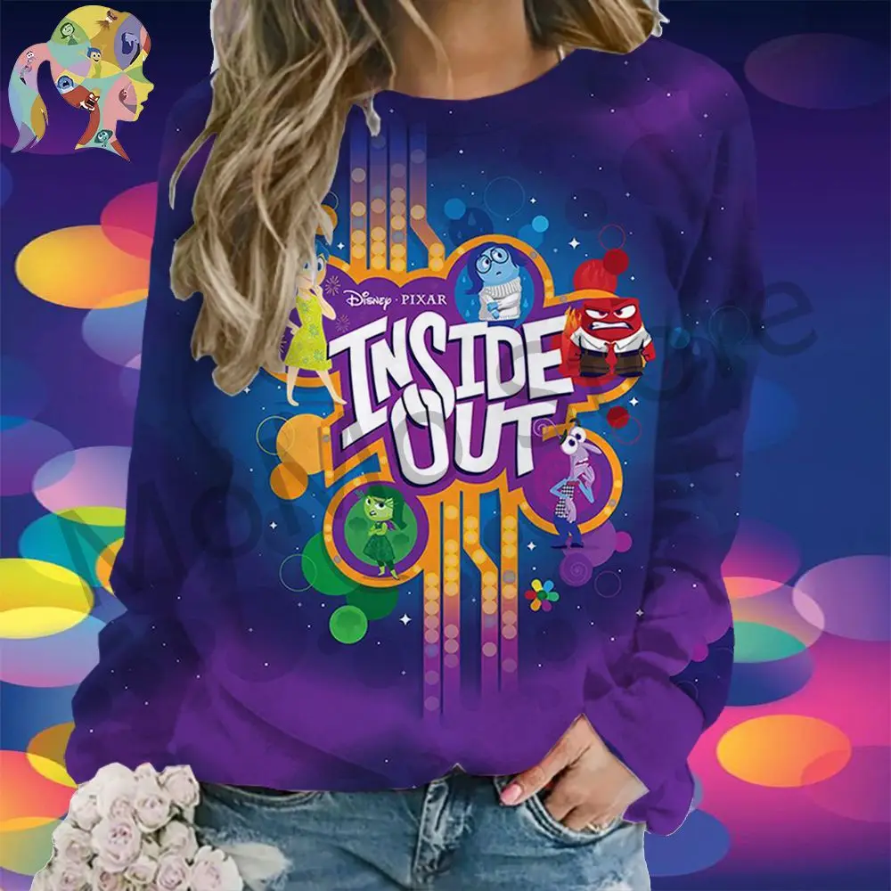 Kawaii Disney Inside Out Women's Long Sleeve Sweatshirts Hoodie Autumn Clothes Lovely O Neck New High Quality Pullovers 3D Print