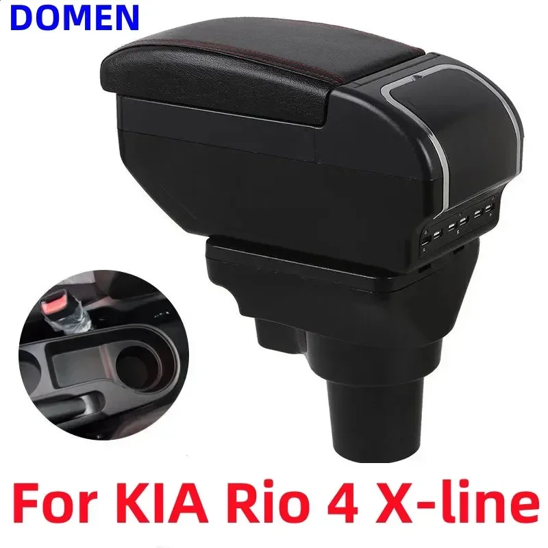 For KIA Rio 4 X-line Armrest Box Rotatable Center Centre Console Storage USB Charging Ashtray Cup Holder Accessories 17 18 19 20