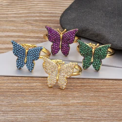 Nidin Fashion Design Opening High-Grade Copper Inlaid Zircon Lucky Butterfly Adjustable Ring Luxury Shiny Cocktail Party Jewelry