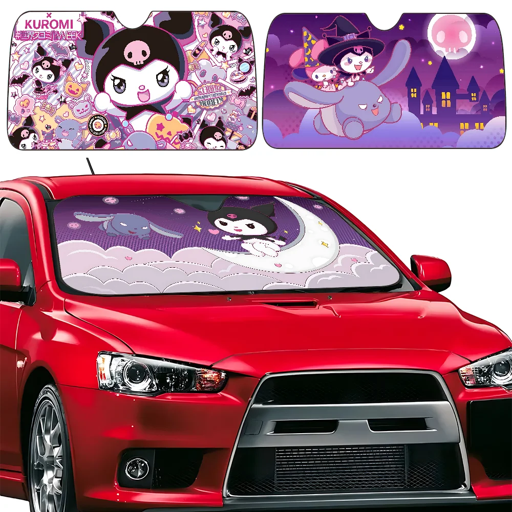 

Фиолетовый милый автомобильный солнцезащитный козырек K-Kuromi, козырек на лобовое стекло, козырек от солнца 70x130 см, солнечный козырек, защита от солнца, клетчатый подарок, новинка автомобиля