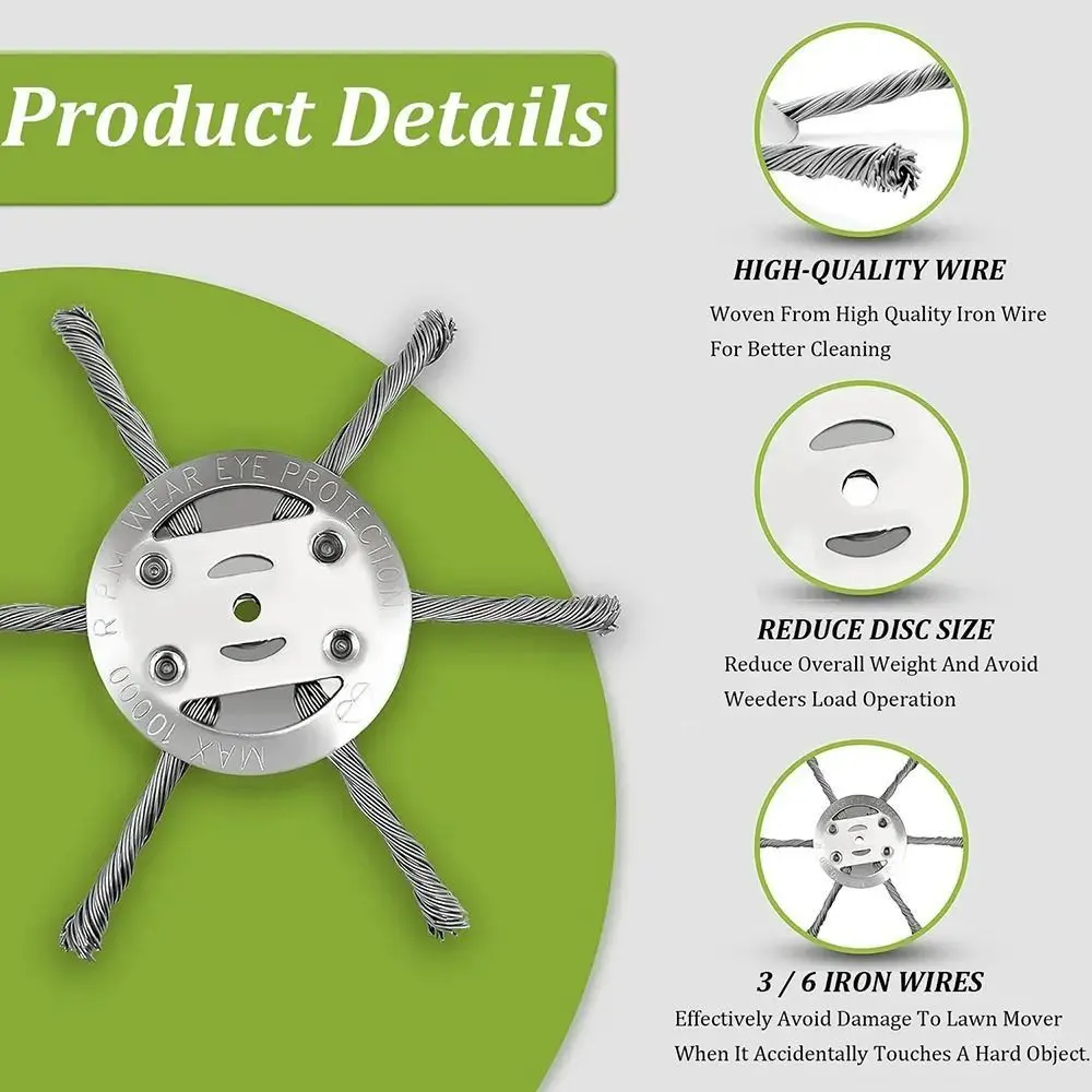 

1Pcs Steel Wire Wheel Lawn Mower Head Brush Disc 6 inch Weed Brush Head Removal Moss Rust Universal Grass Trimmer Head