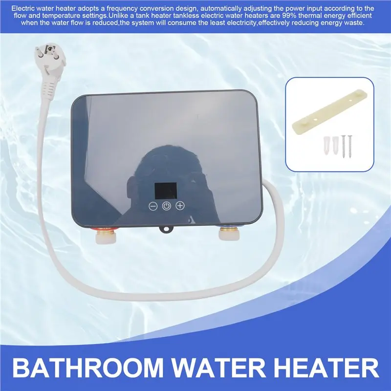 A11E-Electric Water Heater, Instant Hot Water Heater With Digital Display Self-Modulating For RV Kitchen Bathroom EU Plug