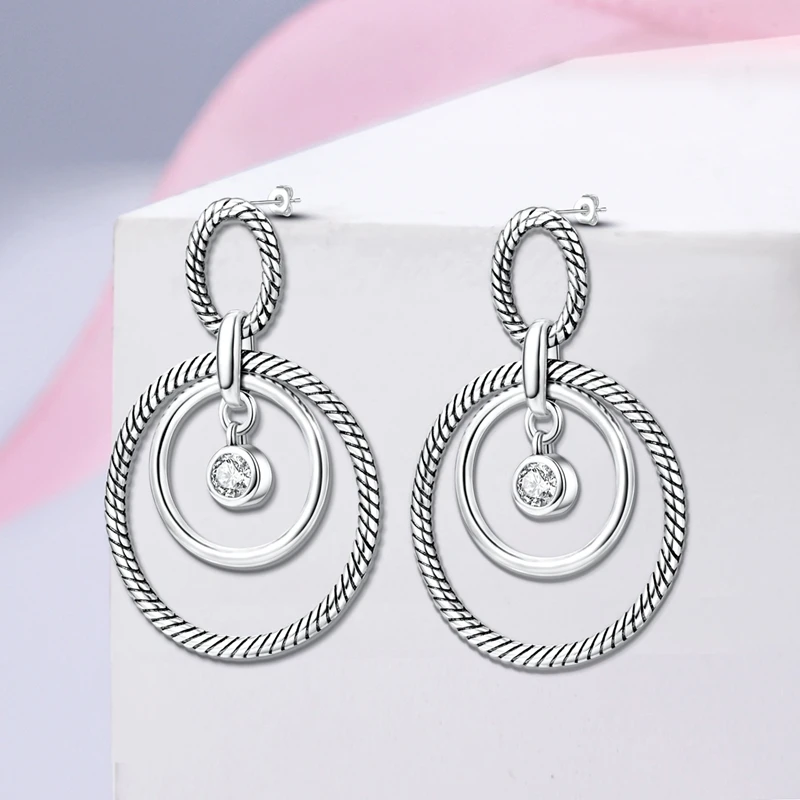 2024 New Sterling Silver S925 Zircon Classic Multi-Ring Snake Bone Drop Earrings Simple Jewelry For Women Girls Party Gifts