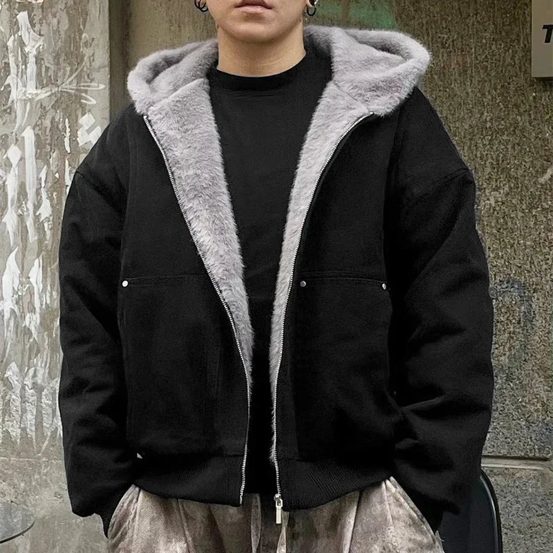 جواكت شتوية للرجال معاطف باركاس دافئة سميكة من القطيفة سترات مبطنة كبيرة الحجم ملابس خروج هاراجوكو هيب هوب ملابس خارجية #5