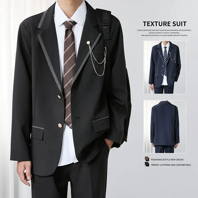 

Casual Korean Sle Men's Suit Jaet Student Class orm Windbreaker Briti Sle Faionable Outerwear Autumn Polyester