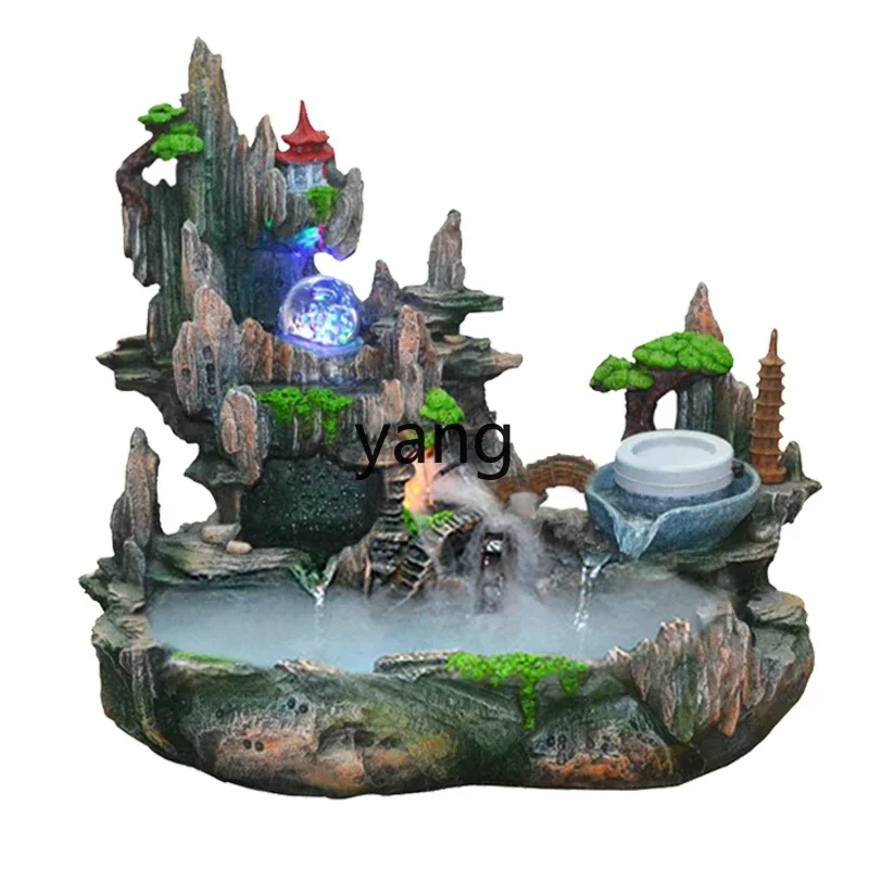 

ZL Lucky Rockery Flowing Water Fountain Humidifier Decorative Desktop Bonsai Feng Shui Wheel Ornament