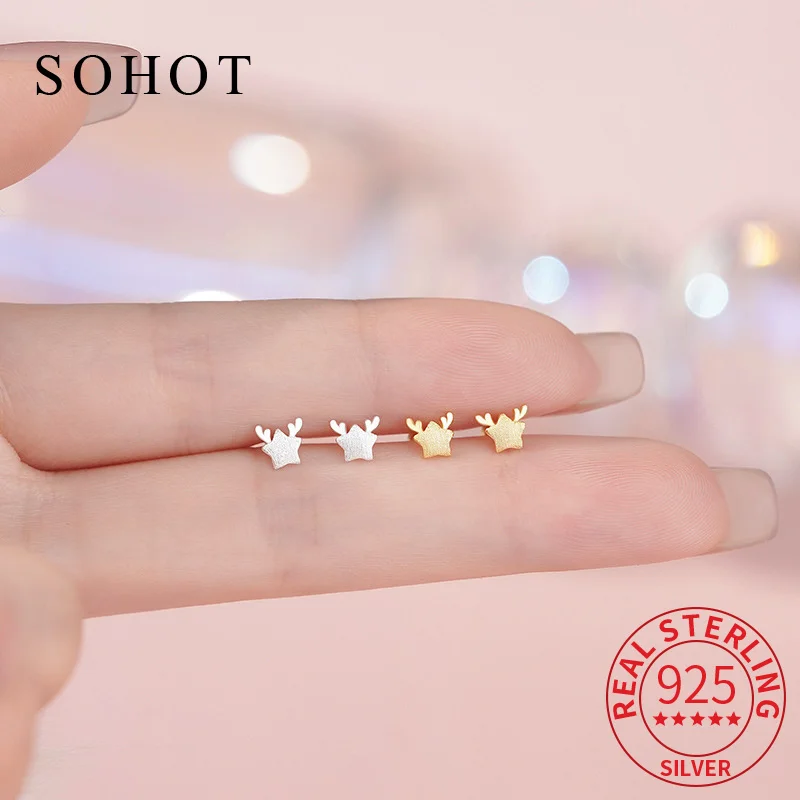 

Real 925 Sterling Silver Tiny Brushed Star Stud Earrings for Elegant Women Fine Jewelry Light Luxury Romantic Accessories
