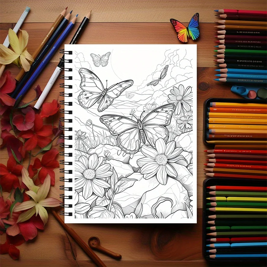 Blooming Butterflies Coloring Book - 8.3 x 11.2 inches, 22 pages, perfect for stress relief and back-to-school gifts
