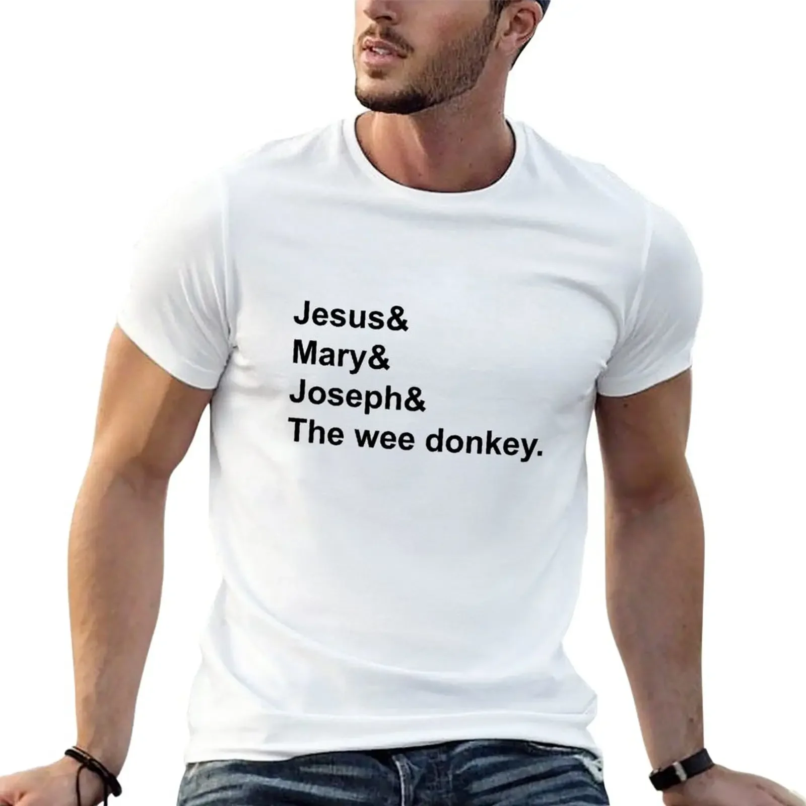 Line of Duty - Jesus Mary and Joseph and the Wee Donkey - black print T-Shirt kawaii clothes mens workout shirts