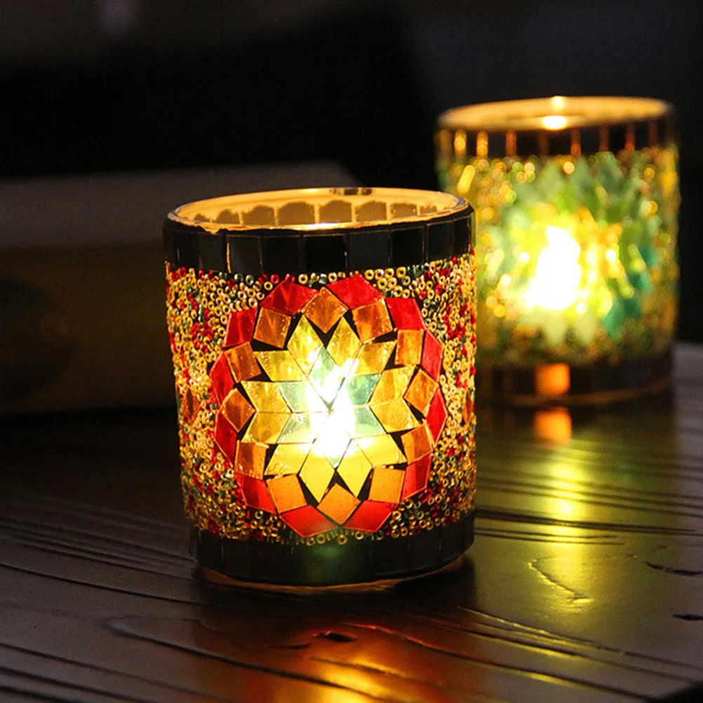 

1Pcs Colorful Flower Holder Orange Mosaic Glass Creative Home Decor Succulent Pot Electropated Mirror Surface Tealight