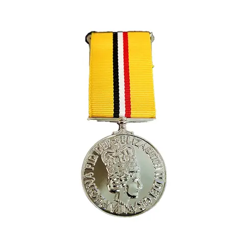 Queen Elizabeth II Commemorative Medal Replica, Silver Plated with Ribbon, Collectible Souvenir