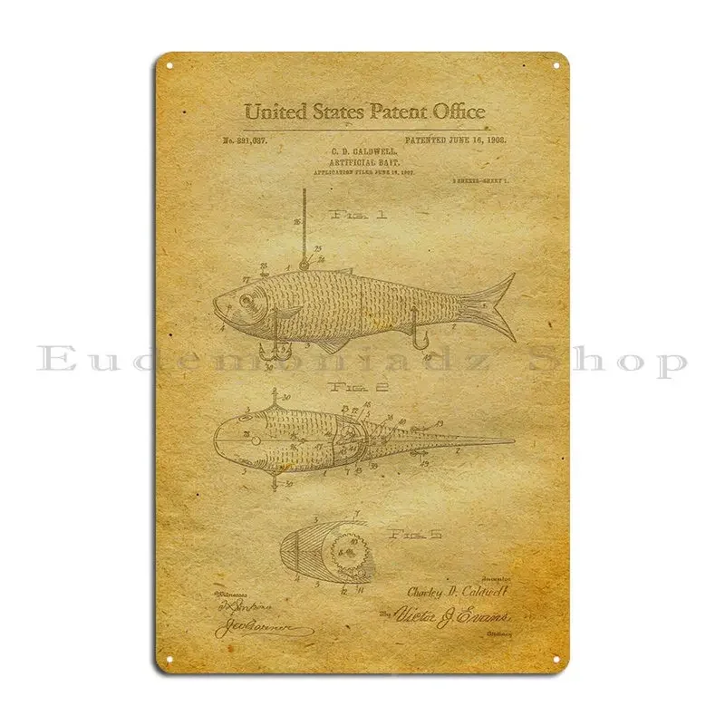 36 طعم صيد السمك براءة اختراع 19 علامة معدنية تصميم جدارية تصميم الحفلات حانة تين تسجيل ملصق