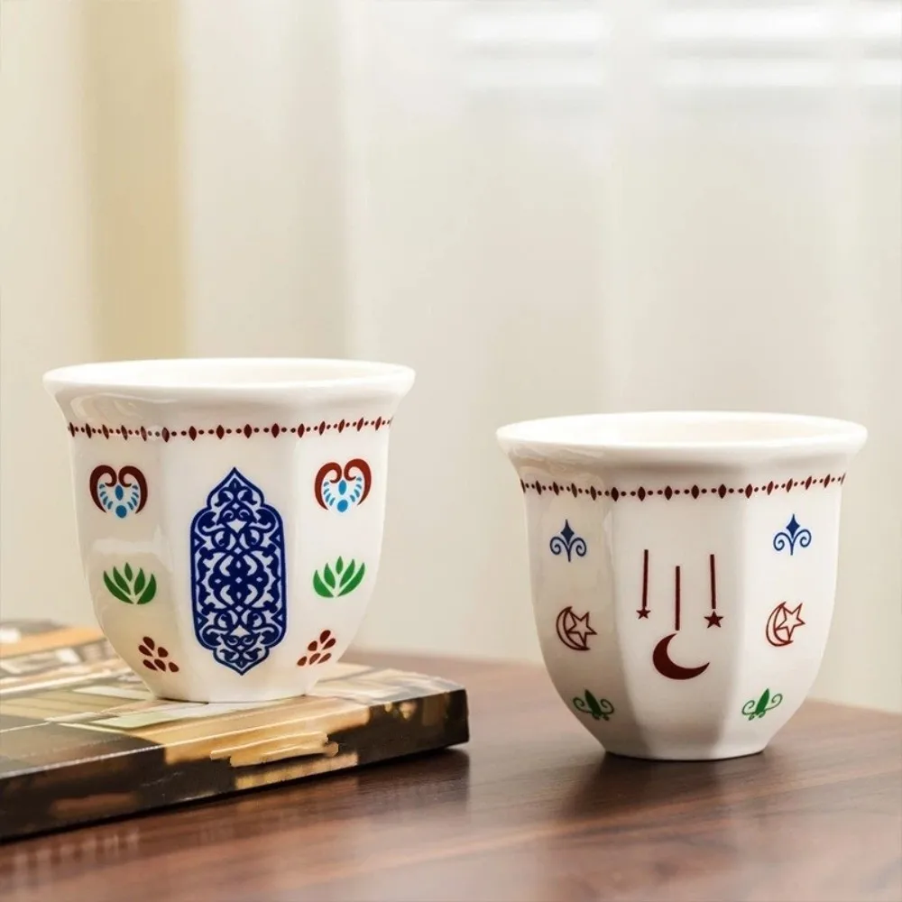 Star Moon Pattern Ceramic Coffee Cup 80/170/250ml Art Flower Design Middle Eastern Cup Ethnic Style Decorative