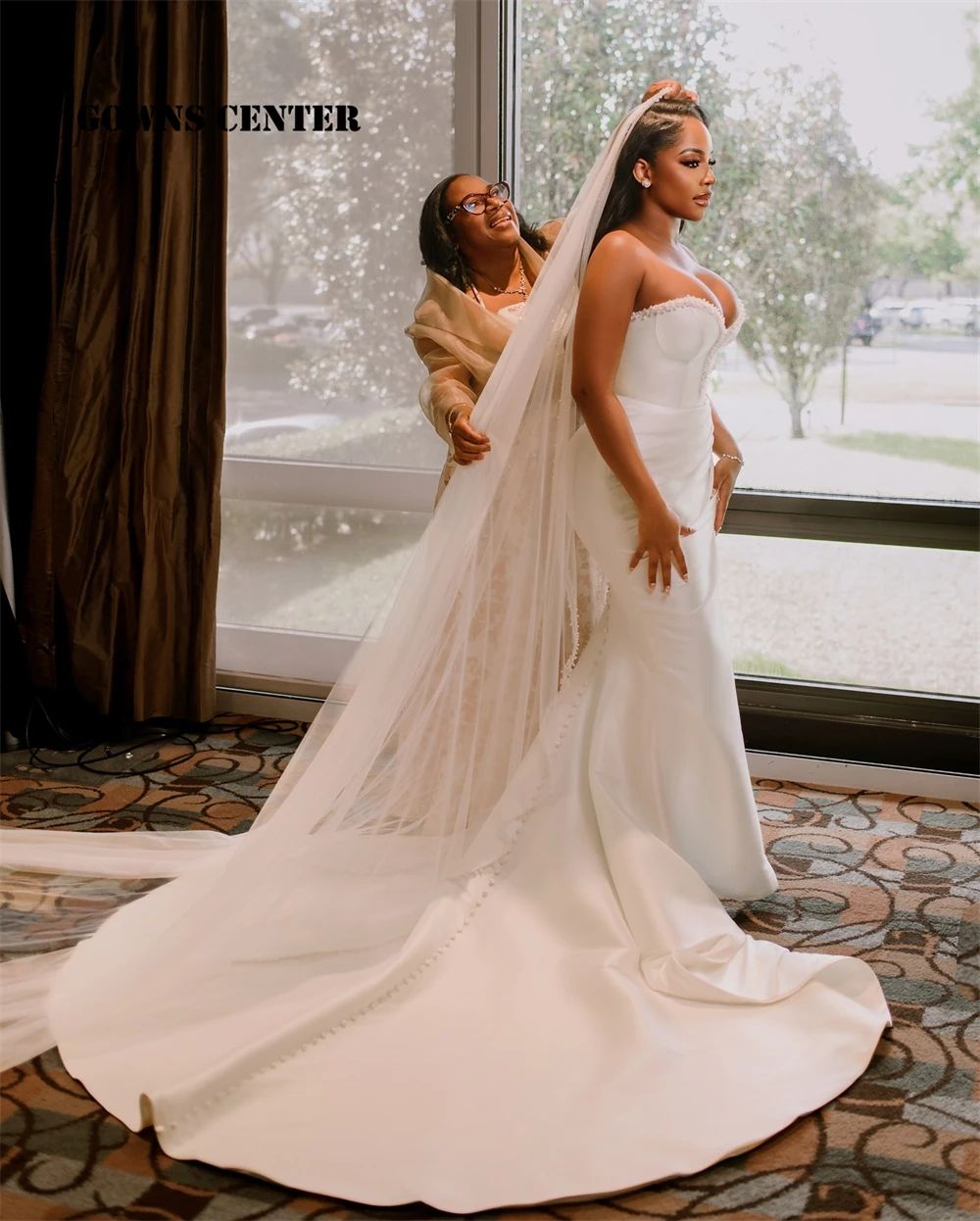 

Elegant Beaded Pearls Sweetheart Satin Aso Ebi Wedding Dress Luxury 2024 Engagement Gown Mermaid Luxury Dress Formal Customized
