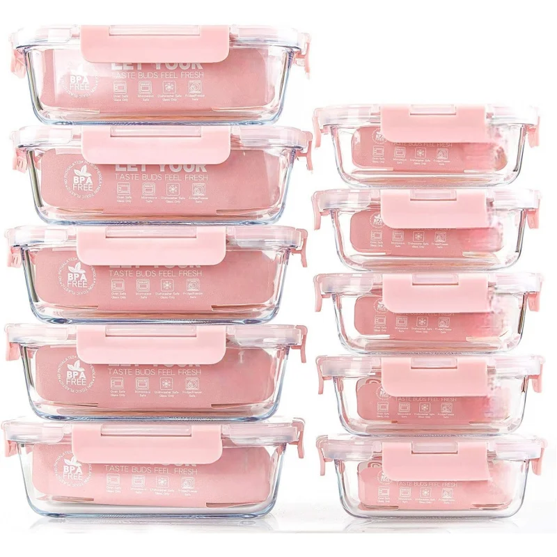

10 Pack Glass Meal Prep Containers, Food Storage Containers with Lids Airtight, Glass Lunch Boxes, Microwave, Oven.