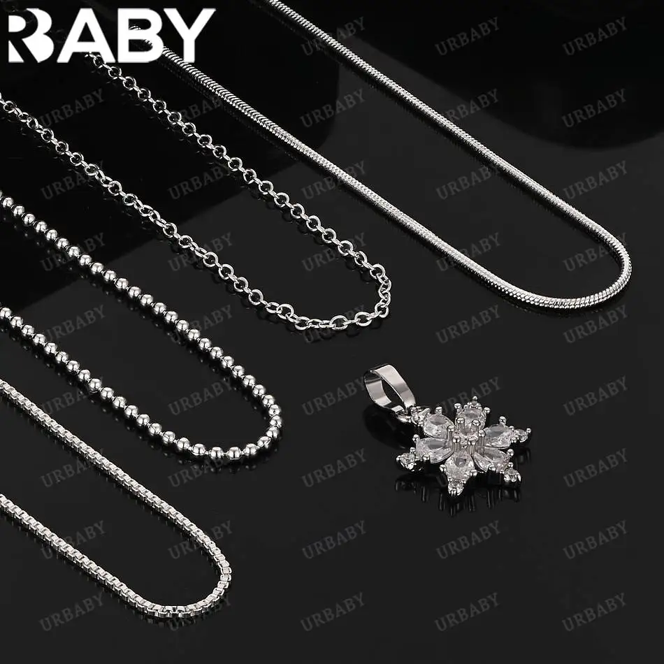 

URBABY 40-75cm 925 Sterling Silver Zircon Snowflake Pendant Necklace For Women Charm Trend Birthday Gifts Fashion Party
