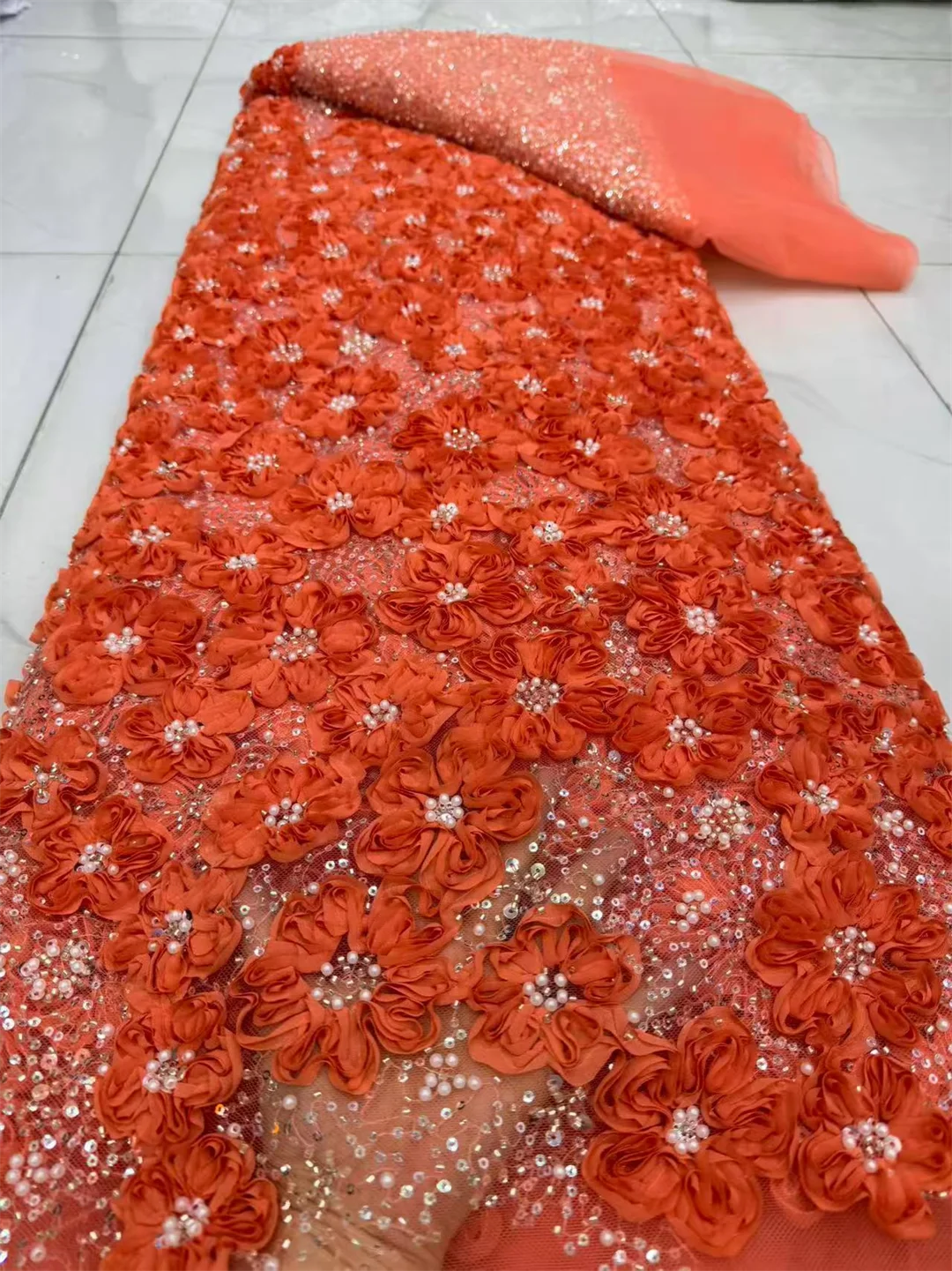 Latest African Nigerian French Tulle Lace Fabric Band Embroidery Sequins Beaded Lace High Quality For Banquet Dance Dress Sewing
