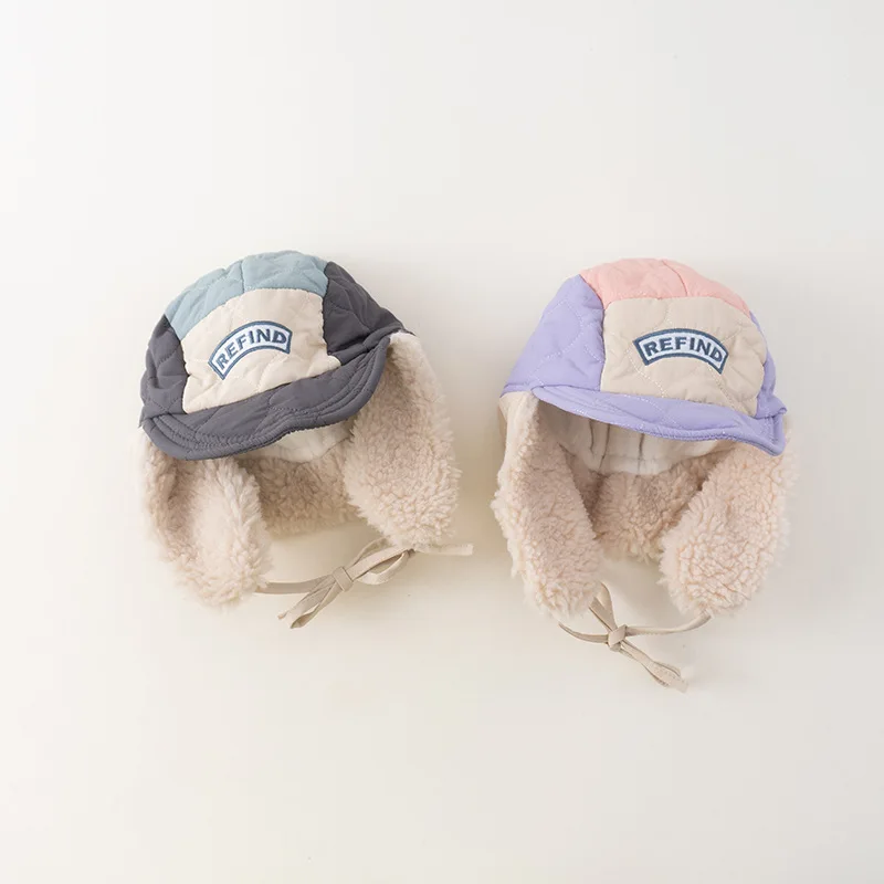 Moda bonito bebê leifeng chapéu inverno quente macio engrossar cordeiro velo à prova de vento proteção de ouvido boné da criança crianças ao ar livre laço chapéu