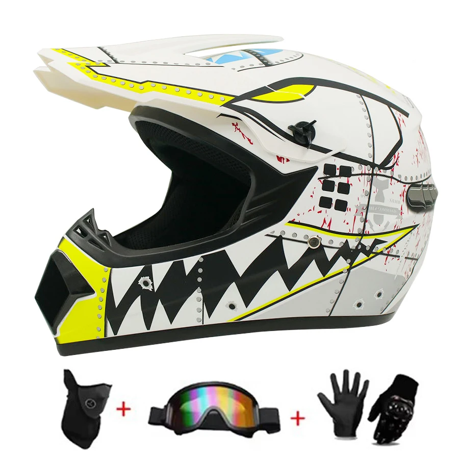 Motocross and Off-Road Helmet Set - Extreme Youth Challenge Full Helmet, Goggles, Gloves, and Protective Gear