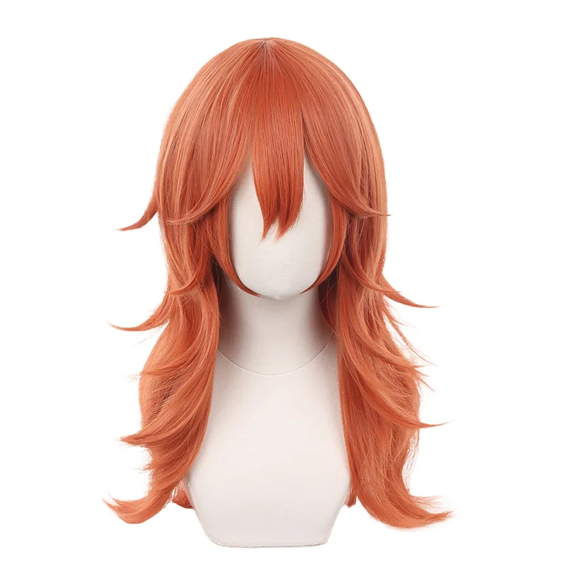 Peluca de Cosplay de Anime de Manga Larga Color Naranja Marrón de Electric Saw Man - Disfraz de Cosplay de Anime - Peluca para Adultos
