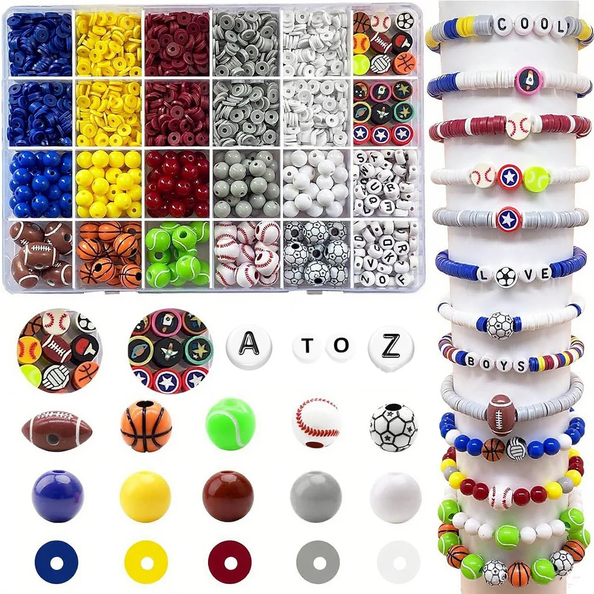 

Jewelry DIY Clay Bead Kit Football Basketball Pendant Bracelet Necklace Making Set, Suitable for Bracelets, Jewelry, Craft Acces
