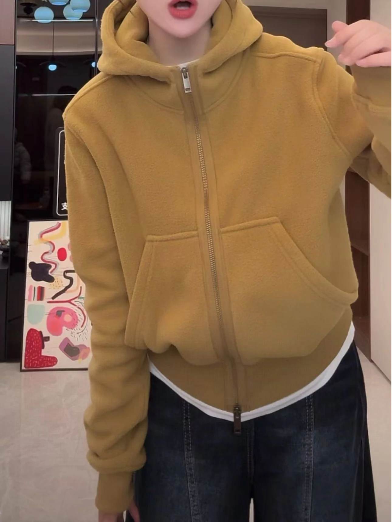 Thiened 양면 Fce 스웨트셔츠 자켓 여성 캐주얼 올매치 슬림핏 롱 슬리브 오픈 가디건 겨울용