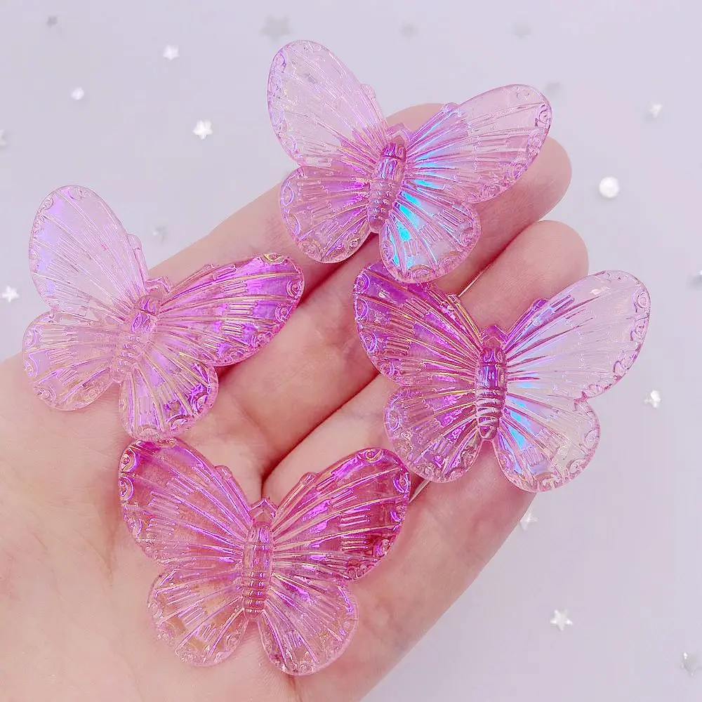 10pcs AB Resin 31*41mm Bling Colorful Clear Butterfly Flatback Rhinestone 1 Hole Ornaments DIY  Wedding Applique Craft SL690