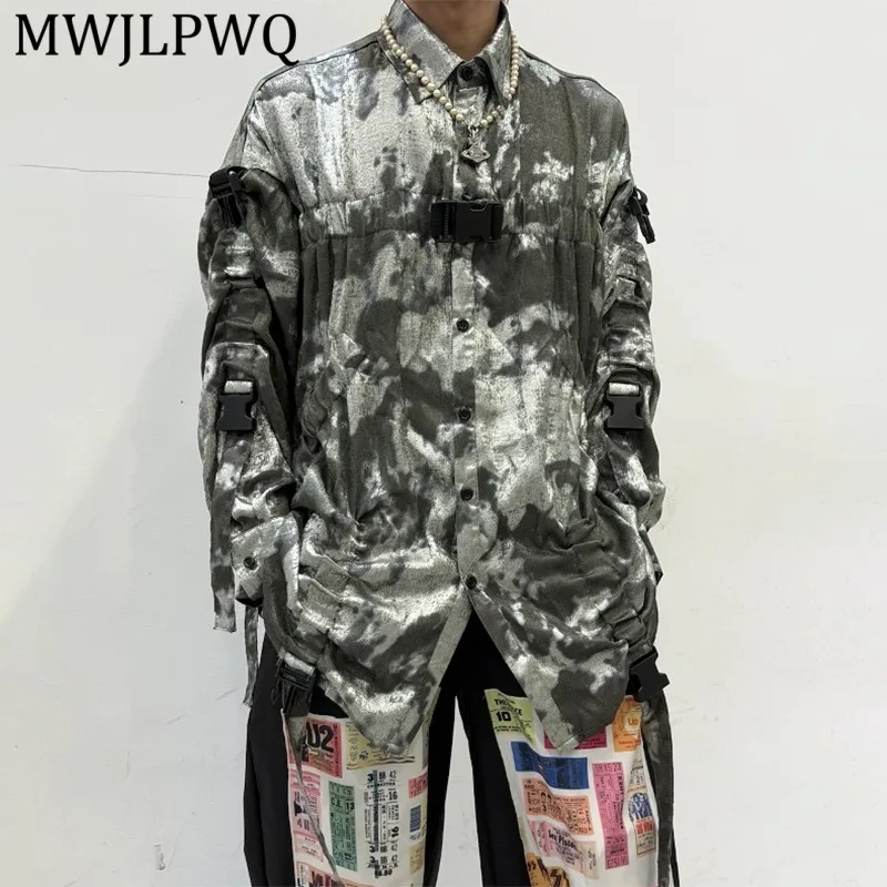 

MWJLPWQ Мужская рубашка в стиле ретро с принтом и длинными рукавами, стильная плиссированная рубашка с отложным воротником, свободный крой, трендовые летние топы 14737