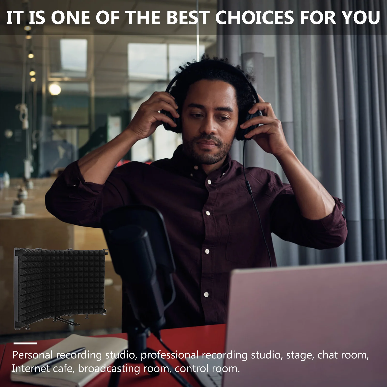 

1Pcs Portable Foldable Microphone Filter Shield Black 3-Panel Sound Absorbing Panel for Recording Equipment Broadcasting Network