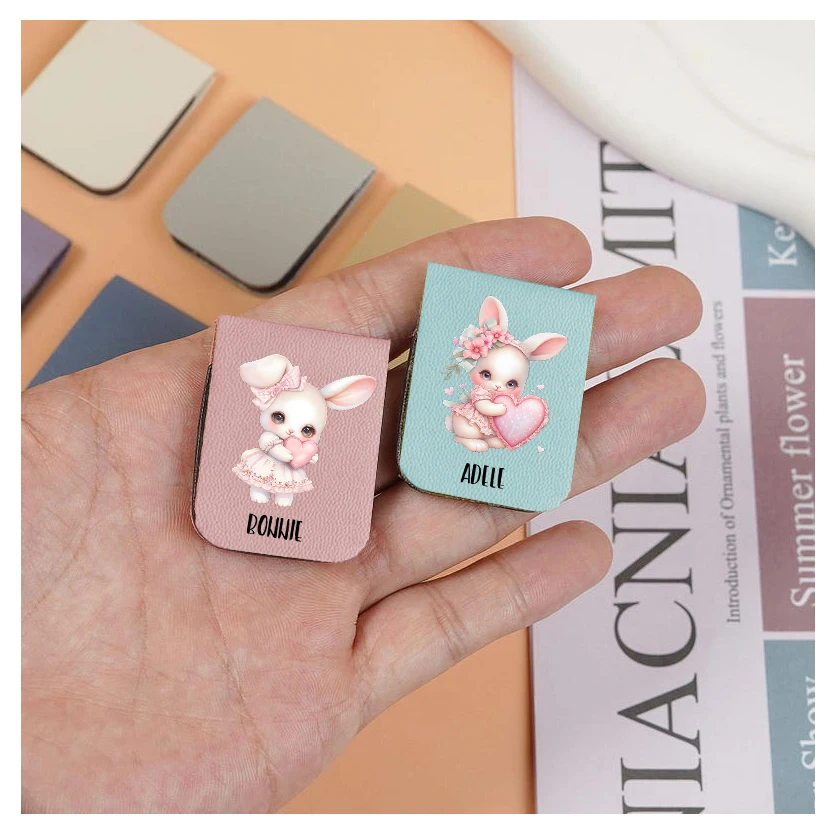 Marcapáginas con nombre con conejo romántico, marcapáginas de conejo romántico de cuero personalizado, marcapáginas magnético personalizado, 1 ud.