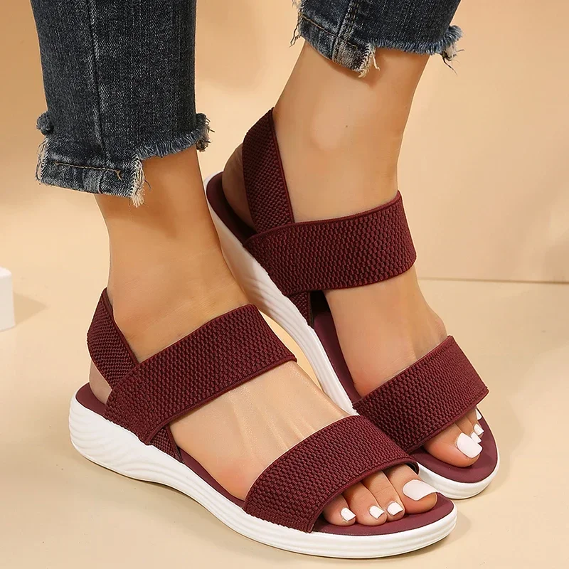 Women's Knit Elastic Cloth Wedge Sandals Slip On Lightweight Walking Sandals Women Plus Size Comfortable Summer Shoes Woman 2025 image 6