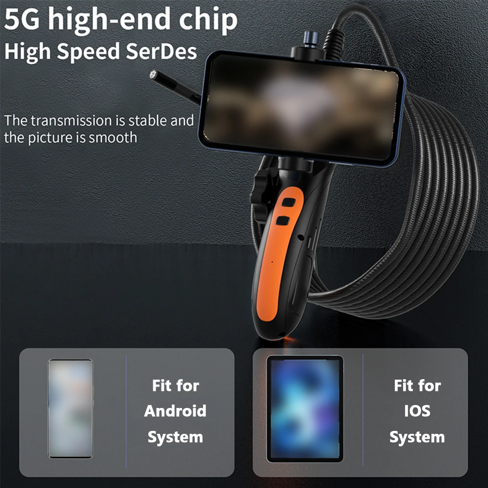 8LED Industrial Endoscope 1080P 5G Wifi wireless HDBorescope Inspection Camera Soft snake cable