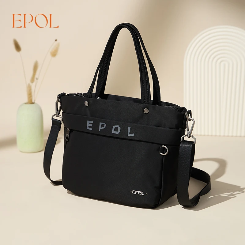 

EPOL Woman's Black Handbag Fashion Casual Large Capacity Multi Pocket Tote Bag 2025 Waterproof Lightweight Student Bags 6042-04