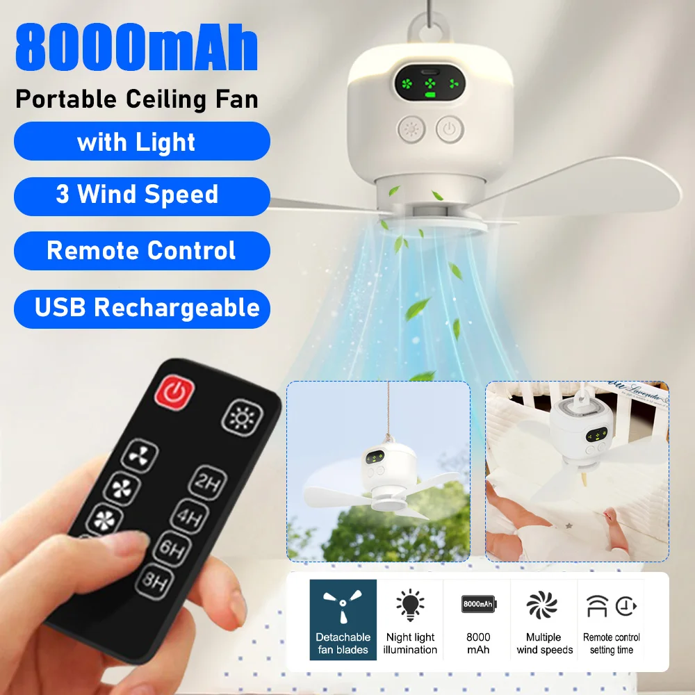 

Новый мини-потолочный вентилятор с дистанционным управлением, беспроводной USB-вентилятор охлаждения, 8000 мАч, портативный светодиодный ночник, вентилятор для кемпинга с USB-потолочным вентилятором