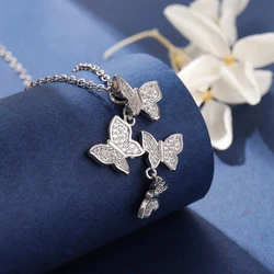 Fashion 925 Sterling Silver Jewelry Butterfly Crystal Pendant Necklaces