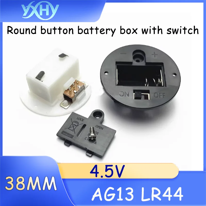 38MM LR44 button battery holder, round with switch, 3 pieces in a pack, 4.5V, built-in battery compartment, AG13, craft base