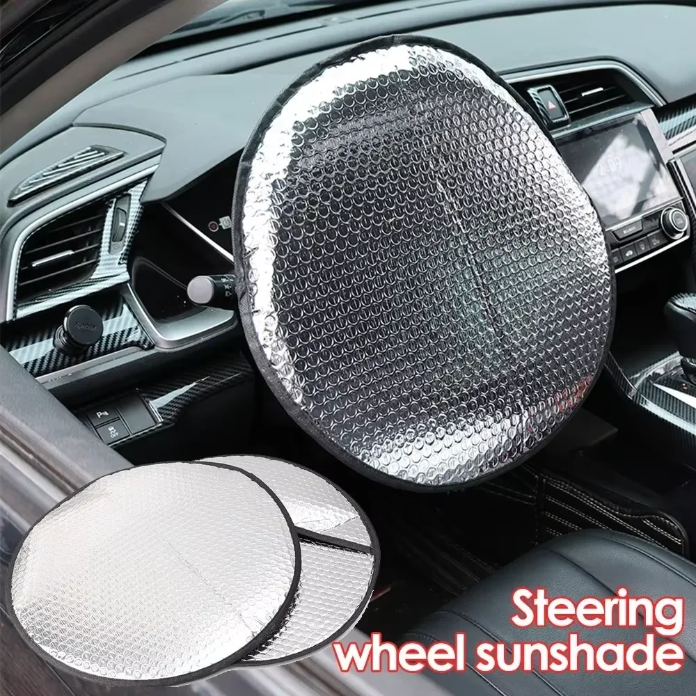 Car Steering Wheel Sun Shade Double Thick Sun Protection Foldable Anti-uv Sunscreen Car Supplies Car Steering Wheel Cover Silver