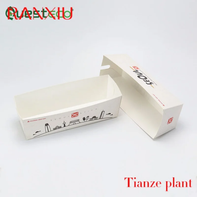 Custom Food Grade Paper  Hot Dog Packaging Korean Corn Hot Dog Box Tray Boat Disposable Paper Tray Custom Printed Hot Dog Box Tr