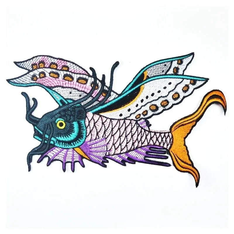 T shirt Women Embroidered Patch Colors Wings Flying Fish logo Stranger Things Applique patches for clothing Diy Animal Stickers