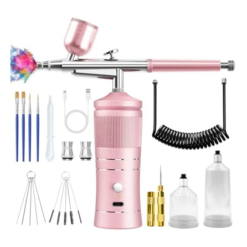 

Top Deals Airbrush Kit With Compressor, 48PSI High Pressure Air Brush Kit With 0.3/0.5Mm Nozzle And Cleaning Brush Set