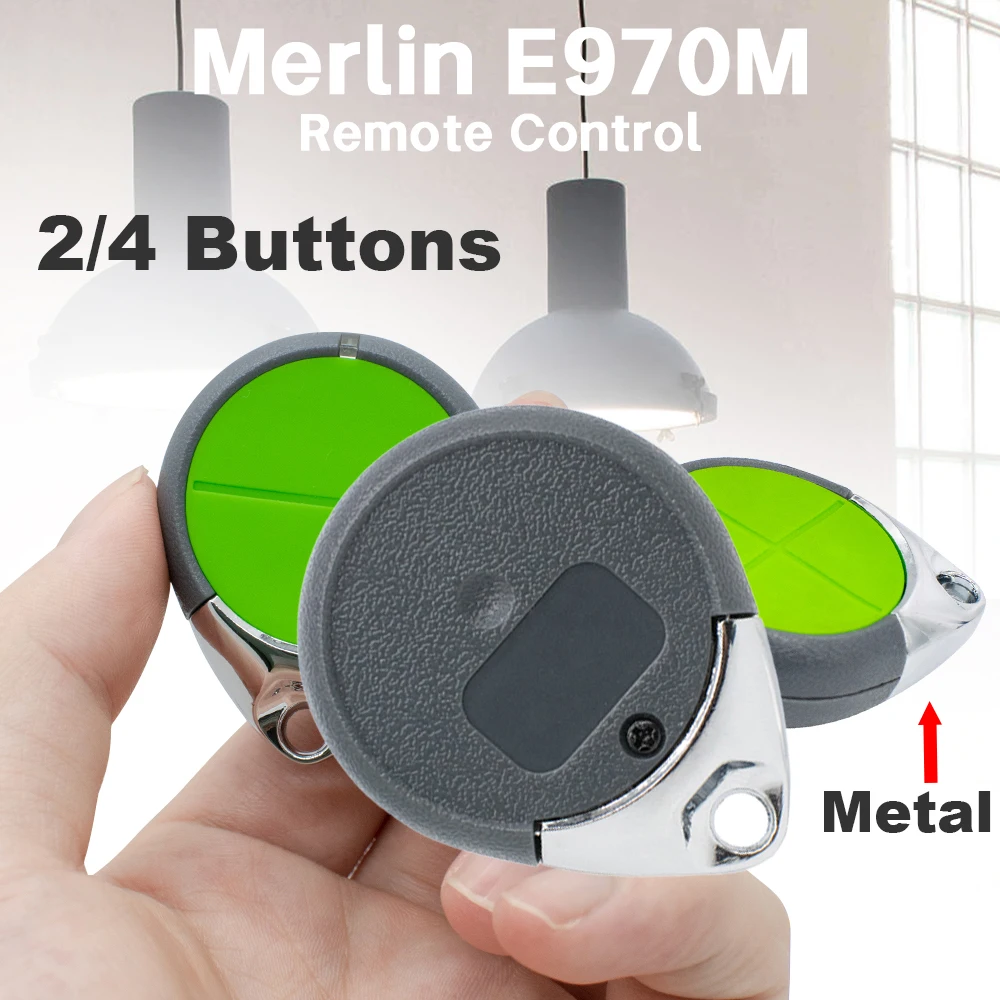 2/4Buttons Metal Edition 434.54 MHz Rolling Code Garage Door Remote Control Compatible With Merlin E970M Merlin+ / Merlin+ 2.0