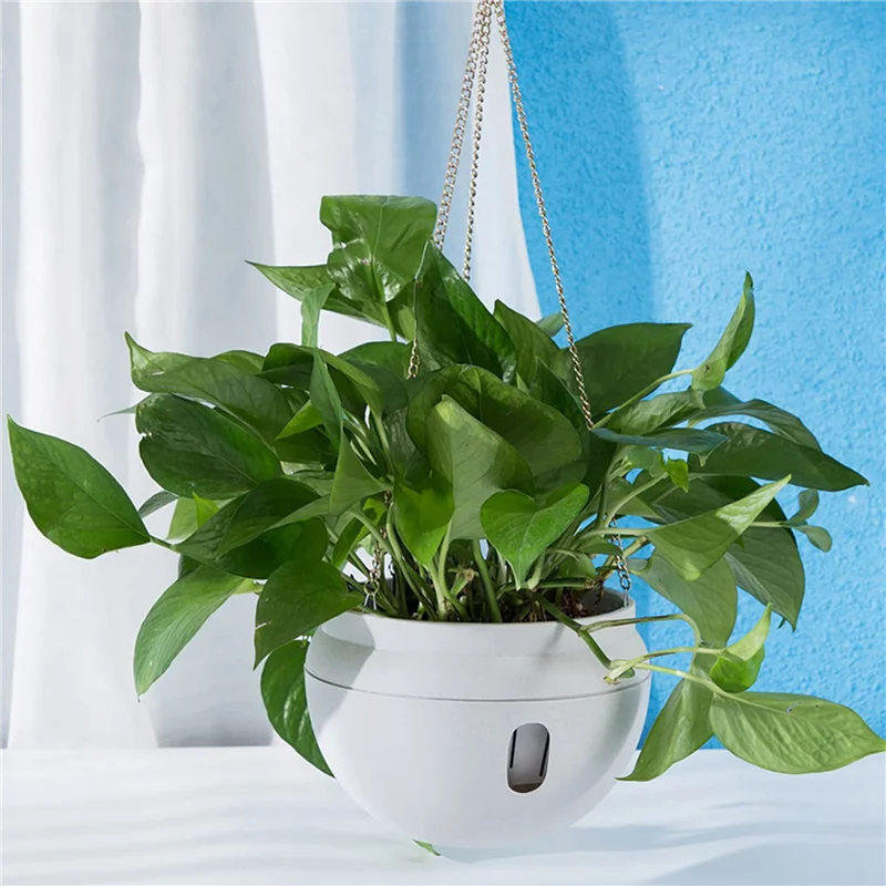 ABFS 6 uds macetero colgante de plástico cesta de autorriego con ganchos, maceta colgante con Base desmontable blanco