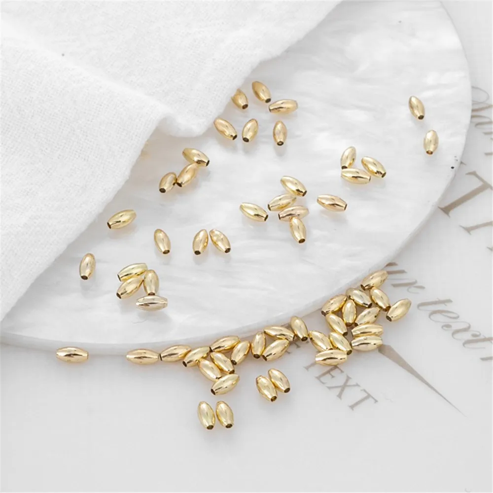 

100pcs 2x4mm 14K Gold Color Protection Accessories, Small Rice Beads, Smooth Surface, DIY Handmade Jewelry