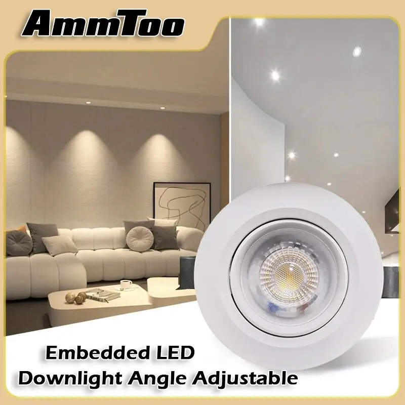 

Ammtoo Встроенный светодиодный потолочный светильник с регулируемым углом наклона Потолочный светильник Прожекторы 5 Вт Вращающийся AC220V Внутреннее освещение Ультратонкий дизайн