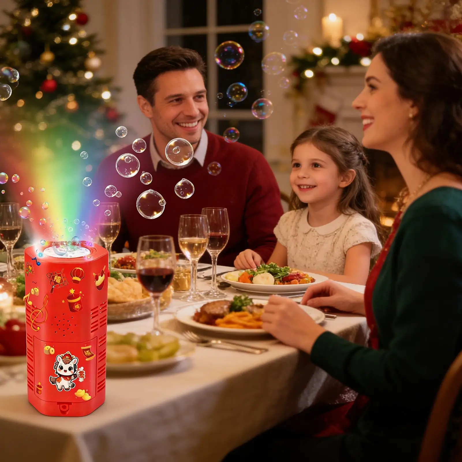 منفاخ الفقاعات المضيء لعبة الحصان الدوارة القابلة لإعادة الشحن آلة الفقاعات الأوتوماتيكية لعيد الميلاد وعيد الميلاد والربيع