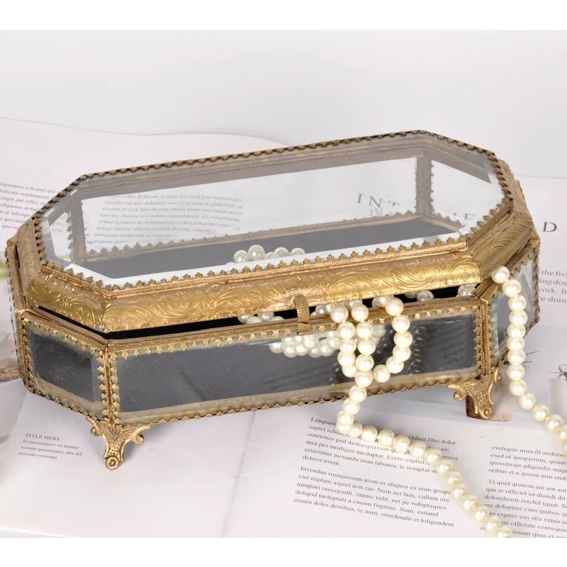 Brass Jewelry Organizer Vintage Glass Mens Travel Box Women Jewelry Souvenir Decorative Boxes Glass Gifts for Ladies And Girls