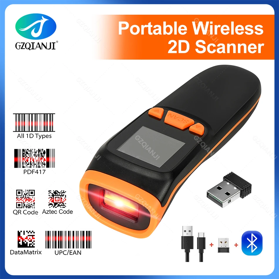 mini bolso barcode scanner usb com fio bluetooth 24g sem fio 1d 2d qr pdf417 codigo de barras para ipad iphone android tablets pc mbs08d 01