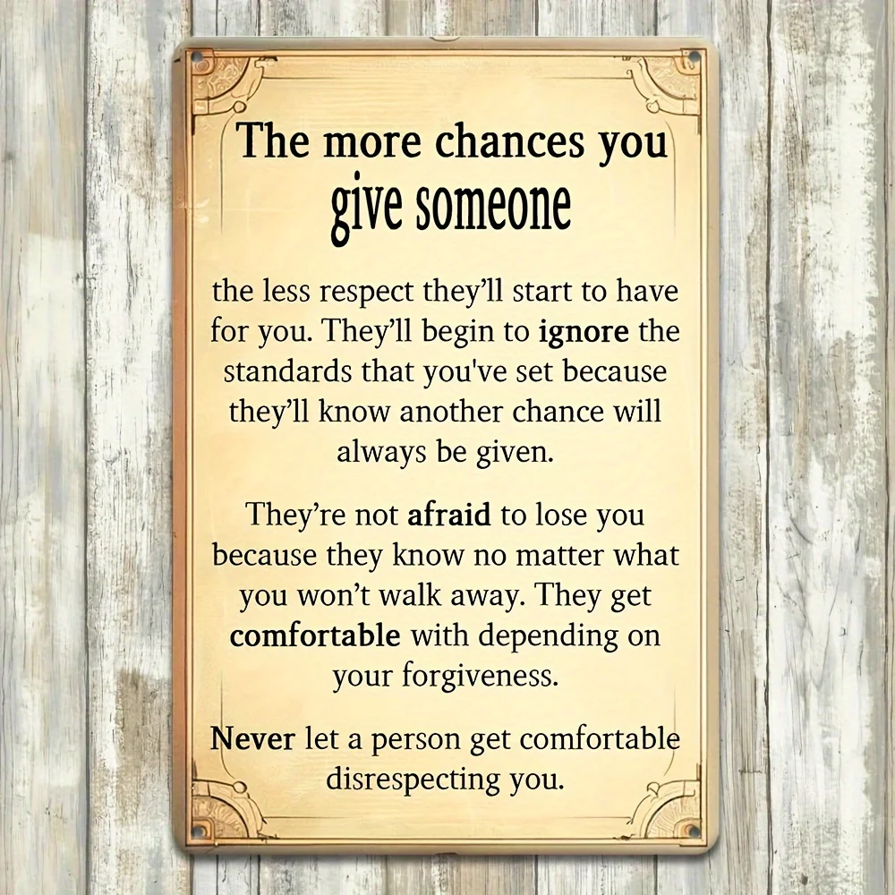 1PC Ironisches Vintage-Metallgemälde-Schild, Dekoration „The More Chances You Give Someone“, geeignet für Zuhause, Badezimmer, Schlafzimmer, Bauernhaus